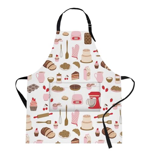 Apron with Pockets, 32x28 inch, for Women Men, Cake Cookie | Pastry Baking Chef Waterproof Adjustable Bib Aprons for Kitchen Cooking Baking Painting Gardening - color: Pink 01