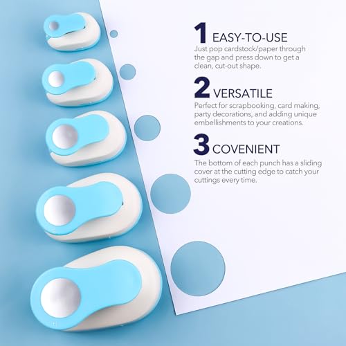 5PCS Circle Paper Punch, Handmade Scrapbook Paper Puncher, 5 Size (0.3"+ 0.6"+ 1" +1.5"+2") of Scrapbooking Punches Crafting Designs for Office Supplies, Card Making, DIY Albums Photos - color: 0.3"+ 0.6"+ 1" +1.5"+2"