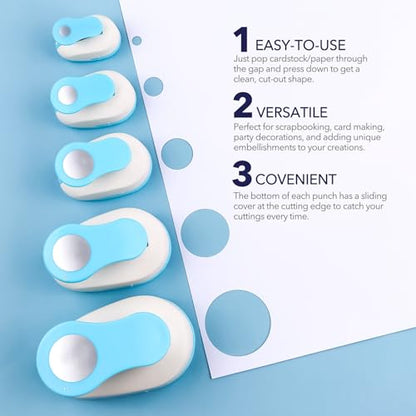 5PCS Circle Paper Punch, Handmade Scrapbook Paper Puncher, 5 Size (0.3"+ 0.6"+ 1" +1.5"+2") of Scrapbooking Punches Crafting Designs for Office Supplies, Card Making, DIY Albums Photos - color: 0.3"+ 0.6"+ 1" +1.5"+2"