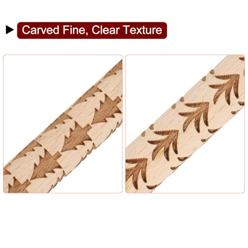 HARFINGTON 2pcs Wood Clay Roller 4" Grass Pine Tree Pattern Rolling Pins Wood Rollers Pottery Tools Wood Grain Texture Rollers for Clay Baking Dough Playdough DIY - style: Grass + Pine Tree
