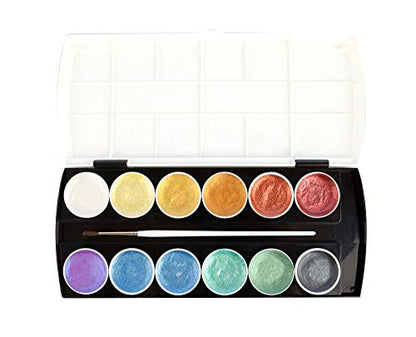 Prima Marketing Art Philosophy Metallic Accents Semi-Watercolor Paint -12 Cakes & Brush 655350592974 Metallic Accent Watercolors