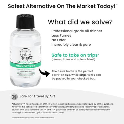 Tusc & Pine StudioSolv™ Odorless Mineral Spirits 33.8oz (1L) | Purified Odor-Free Spirit Solvent For Thinning Oils, Artists, Painting Thinner, Professionals, & More!