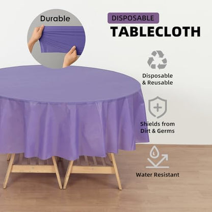 12-Pack Purple Plastic Tablecloths – 84 Inch Round Disposable Table Covers, Heavy Duty & Waterproof for Parties, Events, Banquets, Purple - color: Purple, size: 84" Round
