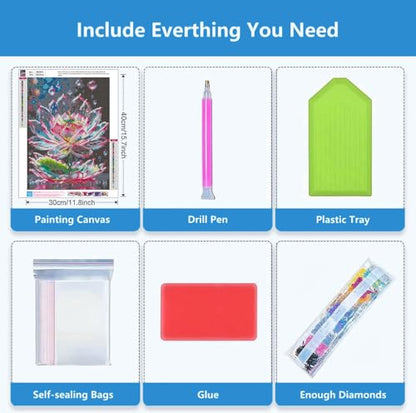 Axquilon Lotus Diamond Art Kits for Adults 12x16inch | Round Full Drill 5D Flowers Diamond Painting Kits for Beginners Paint by Diamonds Gem Art Painting Kits DIY Crafts Kits - color: Lotus