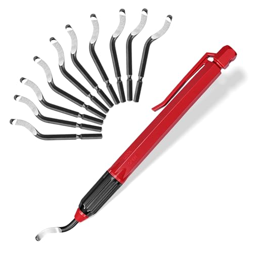 AFA Tooling Pen Deburring Tool, 11 M2 HSS Blades, Red Handle & Clip | Built for 3D printing, metal, PVC, copper, resin and plastic; 360-degree rotation reaches deep bores, cross holes, curves - size: 11PCS / BS1010