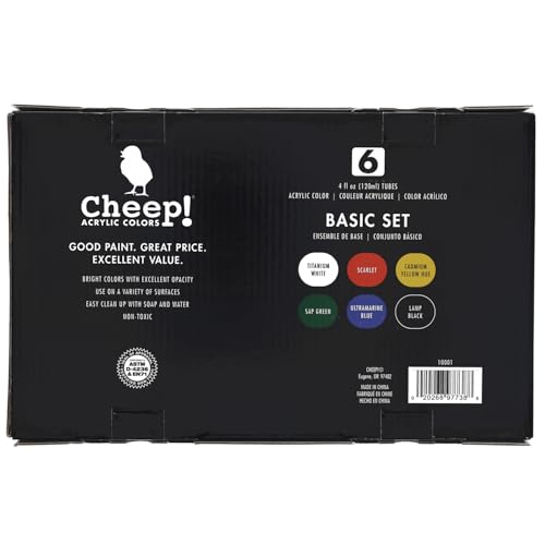Cheep! Acrylic Paints, 4 oz. Tube - 6 Color Paint Set, Perfect for Artists - Quality Acrylic Paint Heavy Body Artist and Student