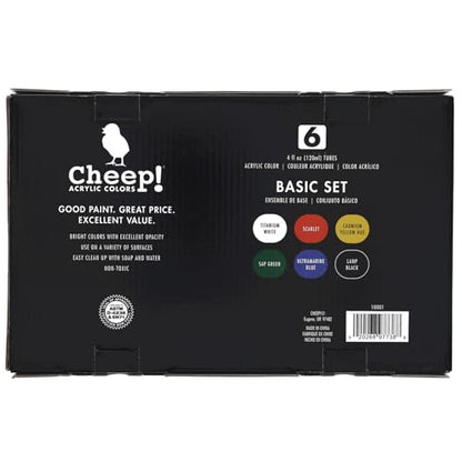 Cheep! Acrylic Paints, 4 oz. Tube - 6 Color Paint Set, Perfect for Artists - Quality Acrylic Paint Heavy Body Artist and Student