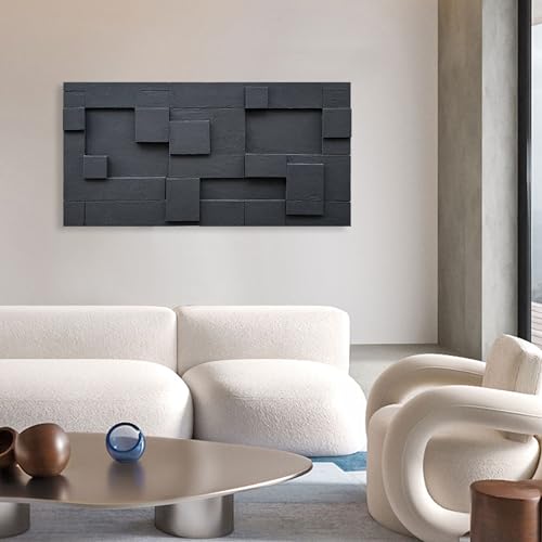 NANKAI Art Hand Painted Black Abstract Oil Painting Modern Minimalist Art Painting Office Hallway Bedroom Living Room Wall Art Deco 24x48 inches - color: Nkhb303