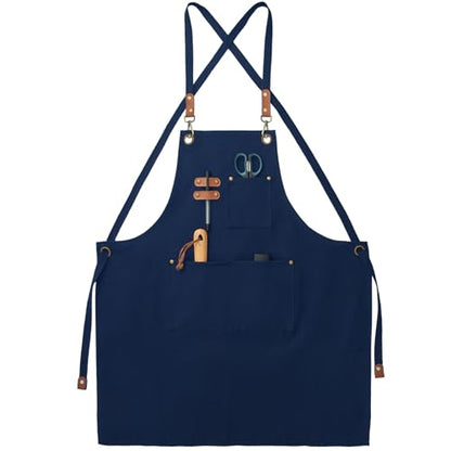 Chef Canvas Aprons with 3 Large Pockets Adjustable Strap for Men Women - color: Blue