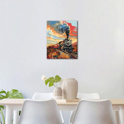Paint by Numbers Kit for Adults & Adult Paint by Number - Vintage Railway Steam Train Industrial Era Canvas Art, Machinery DIY Painting for Adults Beginners(16x20 Inch, Framed) - color: Steam Train(Framed)