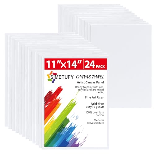 Simetufy 24 Pcs 11x14Inch Flat Canvas Boards for Painting, Art Panels | Gesso Primed Acid-Free 100% Cotton Blank for Acrylics Oil Watercolor Tempera Paint - size: 11"x14"