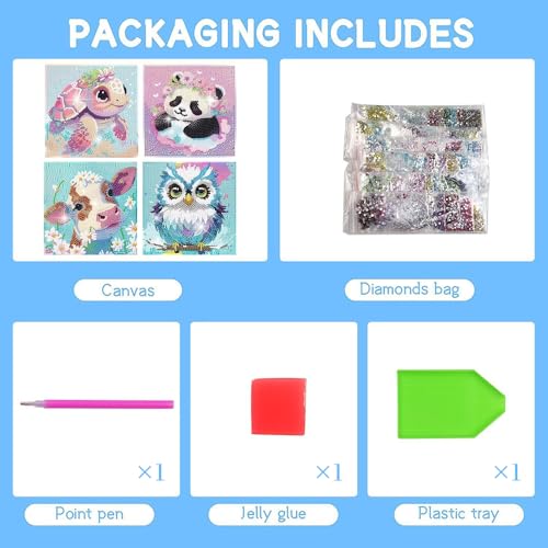 PERFECTSIGHT Cute 5D Diamond Art Kits, Kawaii DIY Painting Art for Adults Teen, 4 Pack Diamond Arts and Crafts Sets, Big Gem Full Drill Diamond Dots for Women (Animal) - style: Animal