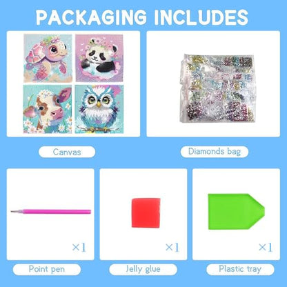 PERFECTSIGHT Cute 5D Diamond Art Kits, Kawaii DIY Painting Art for Adults Teen, 4 Pack Diamond Arts and Crafts Sets, Big Gem Full Drill Diamond Dots for Women (Animal) - style: Animal