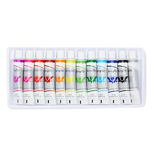 18-Piece 8x8-Inch Wooden Canvas Painting Set, 2 Natural Wood Panel Paint Boards with 12 Acrylic Paint Tubes, 3 Brushes, and 1 Plastic Palette for Crafting and Art Supplies