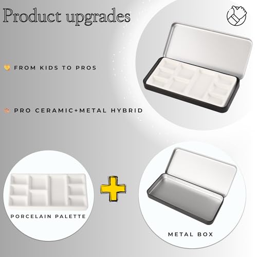 Travel Watercolor Palette, Portable Ceramic Palette 9 Well, Watercolor Palette with Lid, Empty Wet Palette Metal Paint Box with Porcelain Palettes(Black Box) - color: Black
