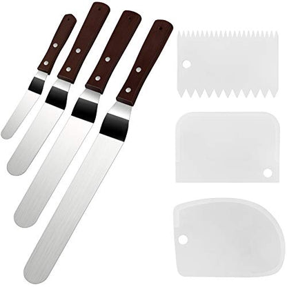 4 Pack Offset Spatula Set for Cake Decorating, Icing and Frosting Scraper