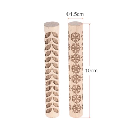 HARFINGTON 2pcs Wood Clay Roller 4"Snowflake Leaf Pattern Rolling Pins Pottery Tools Wood Grain Texture Rollers for Clay Baking Dough Playdough DIY - style: Snowflake + Leaf