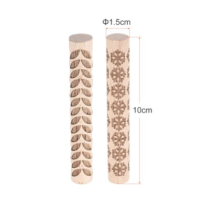 HARFINGTON 2pcs Wood Clay Roller 4"Snowflake Leaf Pattern Rolling Pins Pottery Tools Wood Grain Texture Rollers for Clay Baking Dough Playdough DIY - style: Snowflake + Leaf