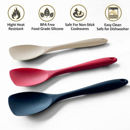 Upgrade Silicone Spatula Spoon Set,VOVOLY Heat Resistant Rubber Spoonula, Seamless Non-Stick Flexible Scrapers for Baking Mixing Tool,3 Pack, Kahki - color: Khaki