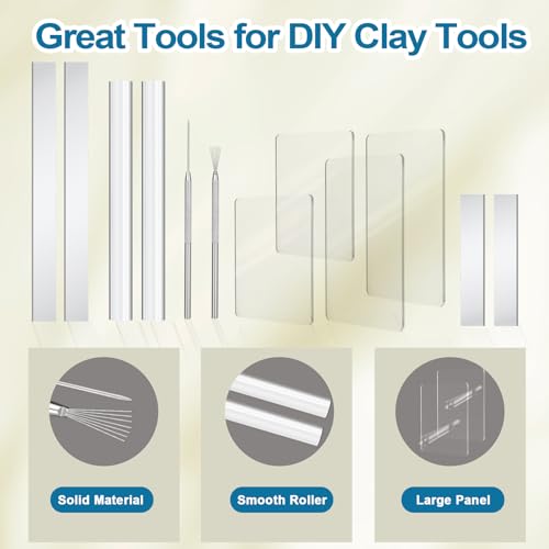 Amrules 12 Pcs Polymer Clay Tools Kit, Acrylic Rollers & Cutters for Adults - color: Clear-Board-12Pcs