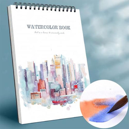 RGBMIX 8x11'' Watercolor Pad Book, 140lb/300gsm, 24 Sheets, Spiral-Bound Design, Fray-Free Pages Cold Press Paper Water Color Paper White - color: 20 Sheets watercolor paper