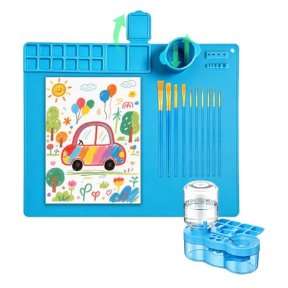 Art Station Set Brush Cleaner and Silicone Craftie Paint Mats - color: Blue