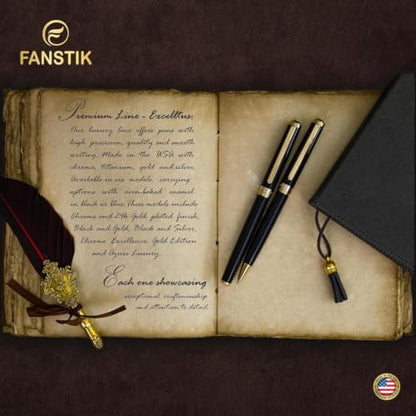 FANSTIK Black & Gold Luxury ballpoint Pen, fancy gift set for women, Real 24K Gold Plating, Professional executive pen gift set for men (Lux Ballpoint Black-Gold) - color: A Ballpoint Black-Gold