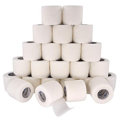 Self Adherent Cohesive Bandages Wrap 24 Count 2" x 5 Yards, Medical Tape, Adhesive Flexible Breathable First Aid Non Woven Rolls, Stretch Athletic, Ankle Sprains & Swelling, Sports - color: White, size: 24 Count (Pack of 1)