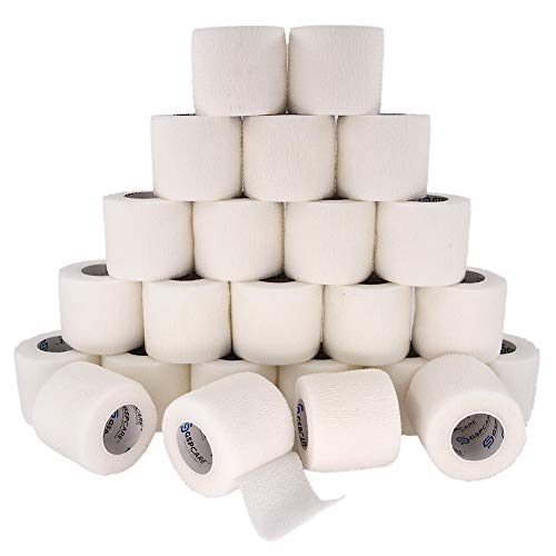 Self Adherent Cohesive Bandages Wrap 24 Count 2" x 5 Yards, Medical Tape, Adhesive Flexible Breathable First Aid Non Woven Rolls, Stretch Athletic, Ankle Sprains & Swelling, Sports - color: White, size: 24 Count (Pack of 1)