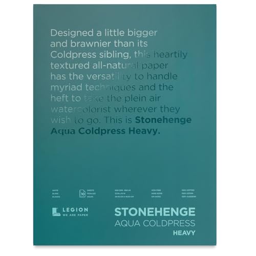 Stonehenge Aqua White Heavy Weight Block, 300lb, Coldpress, 12 x 16 Inches, 10 Sheets for Wet and Dry Media - size: 12 x 16