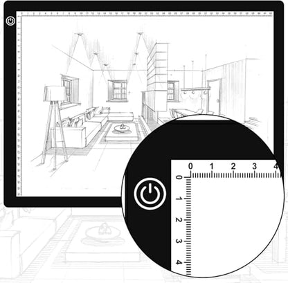 A4 LED Tracing Light Box丨Light Pad - Copy Board with Full-Edge Ruler Frame丨3 Adjustable LED, Premium Acrylic for Art, Drawing, Sketch, Animation, Design, Tattoo, Diamond Painting, X-ray Viewing