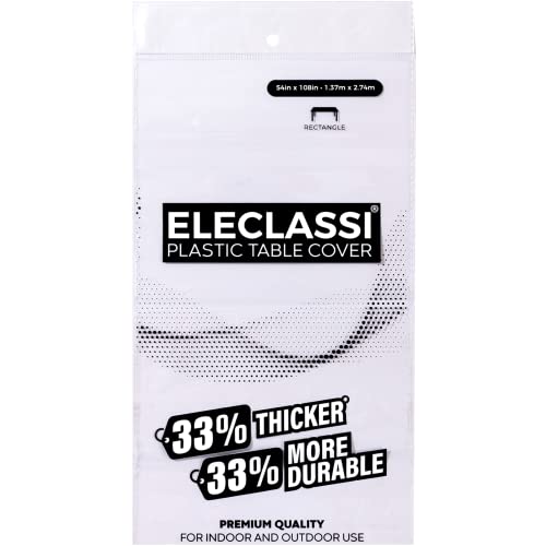 Eleclassi White 6 Pack Premium Disposable Plastic Tablecloth 54 x 108 in - Plastic Table Cloth Disposable Tablecloth for Rectangle Table Up to 8 Feet - color: White