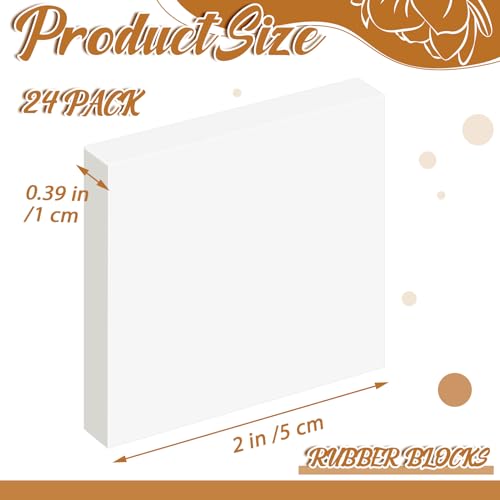Frienda 24 Pcs 2" X 2" Rubber Carving Blocks Linoleum Blocks for Printmaking, Stamp Making, DIY Crafting, Scrapbook, Painting, Soft and Easy to Carve (White) - color: White