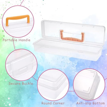 BTSKY 1 Pack Clear Plastic Painting Brush Container with Yellow Handle, Portable Long Paintbrush Case, Drawing Tools Storage Box, Practical Art Supply Organizer for Artist Crafters, 13.1"x3.7"x2.4"