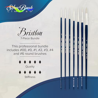Silver Brush Limited Bristlon Long Handle Rounds Oil Paintbrush Set, 7pc | Sizes 00, 0, 1, 2, 3, 4, 6, Stiff Fine Point White Synthetic Bristle, Lightly Textured Strokes, Superb Paint Absorbency - color: Long Handle Rounds, size: 7 count