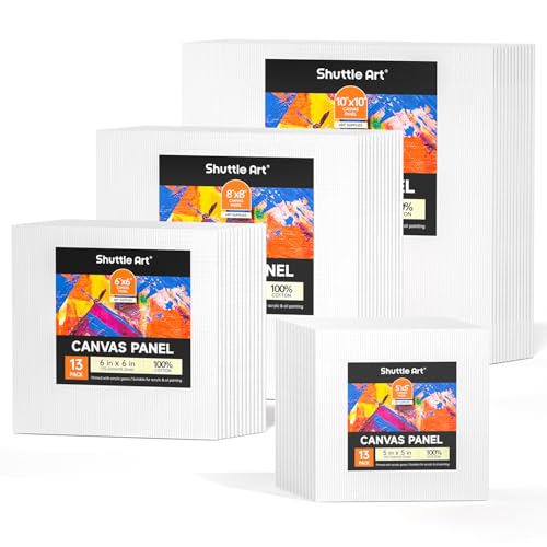 Shuttle Art 52 Pack Canvas for Painting, Multi-Size 5x5/6x6/8x8/10x10 Inch Blank Canvas Boards for Painting, 100% Cotton Primed White Art Canvas, Ideal Art Supplies for Kids Adults Acrylic OilPainting - size: 52 Pack - 13 of Each 5x5, 6x6, 8x8, 10x10 inch
