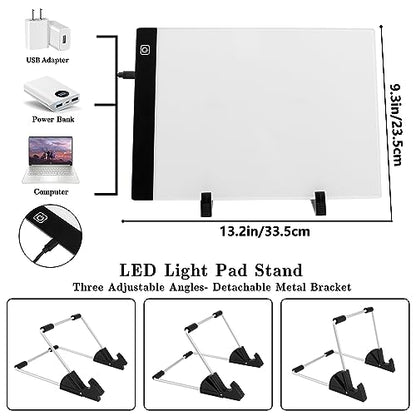 Ratukall A4 LED Light Pad for Diamond Art, USB Powered Light Board Kit | Adjustable Brightness Tracing Light Box with Diamond Painting Accessories & Tools, Includes Storage Case, Drill Pens & Stand - style: 01-A4 Light Pad Kit