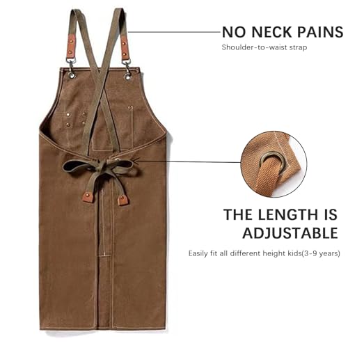 Kids Apron for Girls and Boys Heavy Duty Apron with Pockets and Adjustable Cross back Strap - color: Darkblue