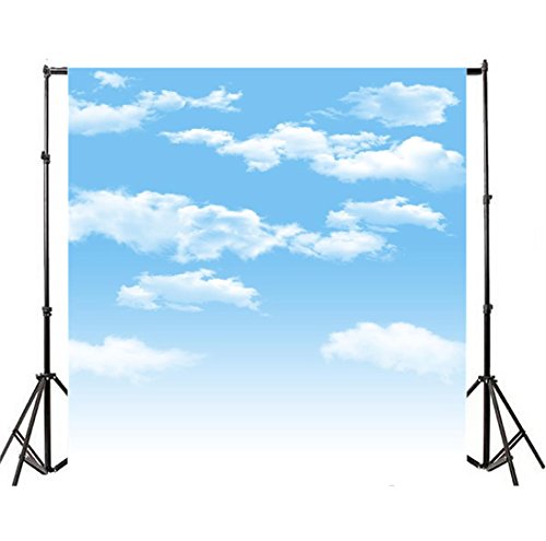 8x8ft Blue Sky and White Clouds Backdrop for Photography Vinyl Material | Clear Sky Photo Background Banner Airplane Theme Baby Newborn Birthday Cake Table Party Decorations Kid Portrait Studio Props - size: 8x8ft