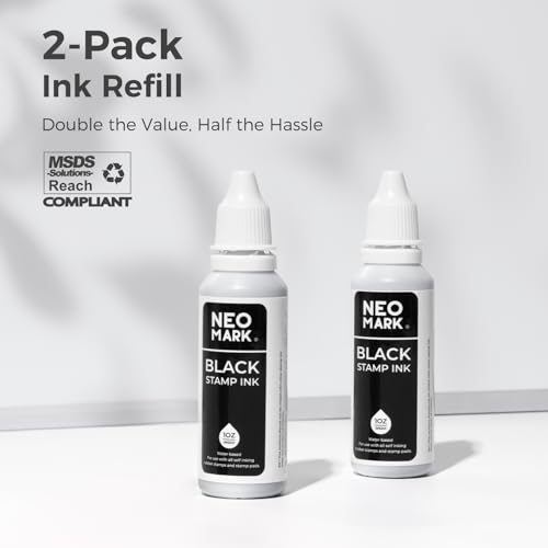 Stamp Ink, 2 Pack Quick-Drying Refill Ink, Black, 1oz | AP-Certified, Water-Based Ink, Smudge-Resistant, Clear Impressions, Precision Refill Tip, for Date Stamps & Stamp Pads - color: Black
