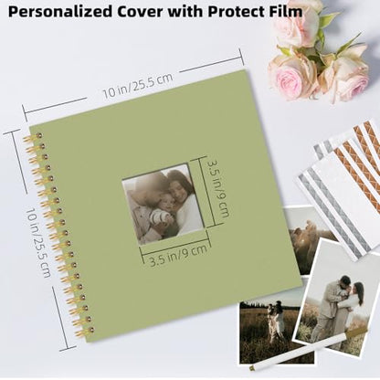 Vienrose Scrapbook Album Gift Set, 10x10 Inch, 80 White Pages, Light Green - color: LightGreen, size: 10x10Inch 40Sheets 80Pages