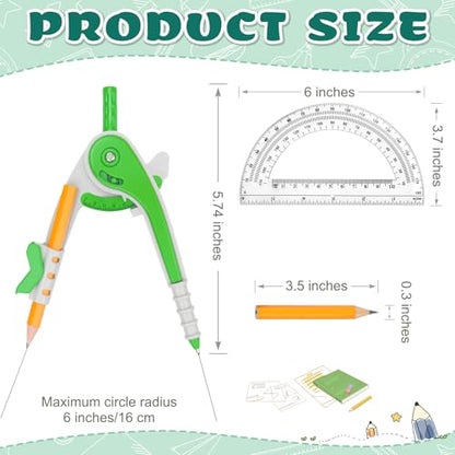 16 Pack Math Compass & Protractor Set Geometry Math 6 Inch Plastic Drawing Compass with Pencils Protractor for Geometry Bulk for Math Student Classroom School Office Woodworking Art Drawing