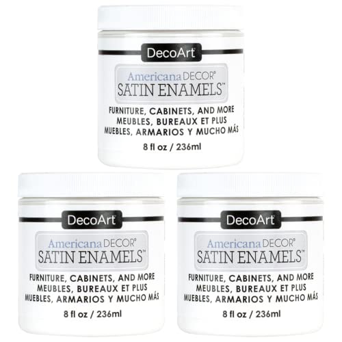 DecoArt Americana Decor Satin Enamels Acrylic Paint, Pure White, ADSA02, 8 fl oz, Jar (3 Pack) - color: Pure White (3 Pack)