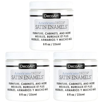 DecoArt Americana Decor Satin Enamels Acrylic Paint, Pure White, ADSA02, 8 fl oz, Jar (3 Pack) - color: Pure White (3 Pack)
