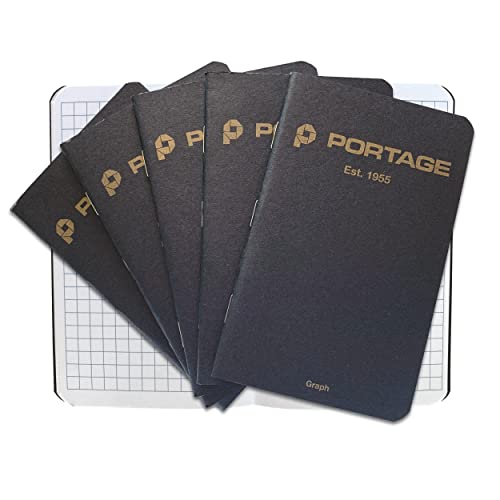 Portage Small Graph Notebook- Notepad for Field Notes, Black Graph Small Sketch Book, Pocket Notebook Journal for Taking Notes in the Field – 3.5 x 5.5 Inches, 64 Pages, (Pack of 6) - color: Black, style: Graph Notebook