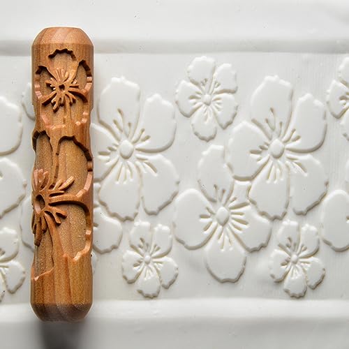 MKM Pottery Tools Wood Big Hand Rollers for Clay (BHR-145 Hibiscus Flowers) - color: BHR-145 Hibiscus Flowers