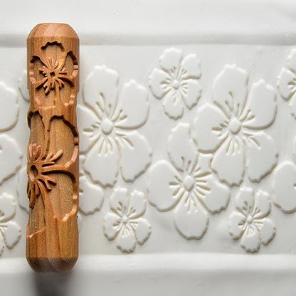 MKM Pottery Tools Wood Big Hand Rollers for Clay (BHR-145 Hibiscus Flowers) - color: BHR-145 Hibiscus Flowers