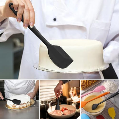 4 PCS Silicone Spatula,Rubber Spatula with Stainless Steel Core11 Inch Non-scratch Baking Cooking 8Inch Spatula Set Flexible Heat Resistant (Black) - color: large&mini