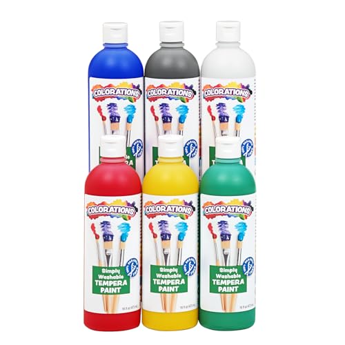 Colorations Washable Tempera Paint Set, 6 Colors, 16 oz Each, Non-Toxic | 18 Months+, Vibrant, Kids' Arts & Craft Supplies - color: Assorted, 6 Colors
