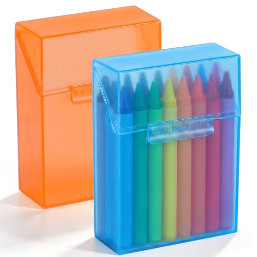 Clabby 2 Pcs Clear Plastic Crayon Boxes Hold 24 Count, Blue,Orange | Organizer Box, Case, Colorful, Portable Storage Holder with Snap Lid, for Kids Boys Girls School Classroom Home Art Supply - color: Blue,orange